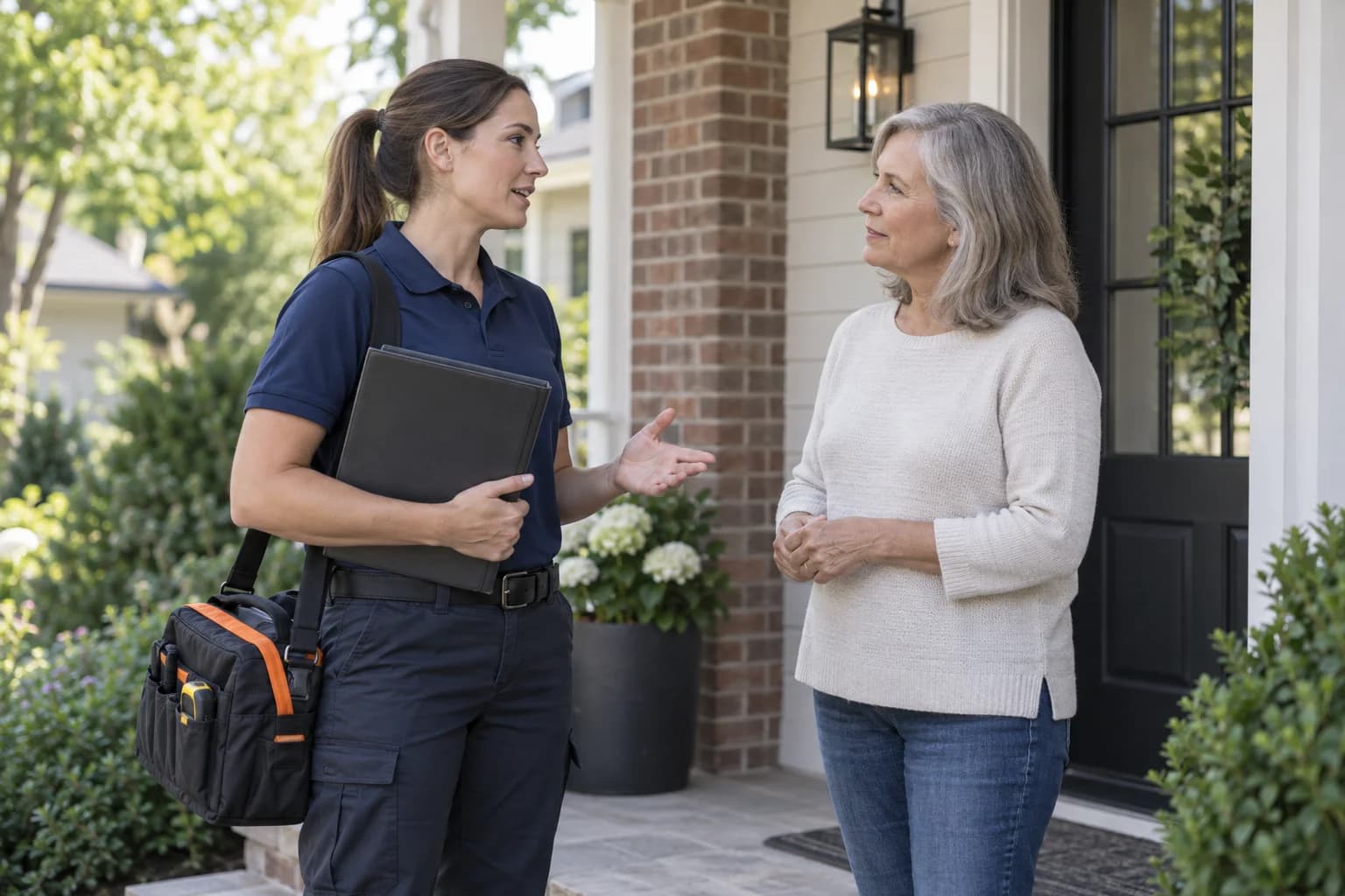 AI-generated scene of a service professional discussing work with a homeowner